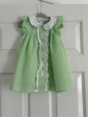 Lil Cactus Green Seersucker Bunny Ruffle Dress